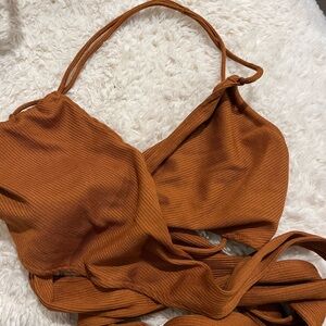 NWOT Urban Outffiters Rust Orange Ribbed Wrap Top